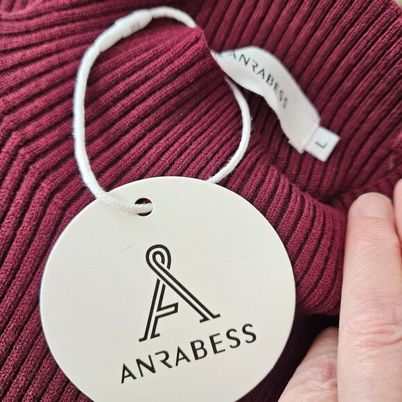 Anrabess Womens Ribbed Knit Sweater Dress Long Sleeve Bodycon Burgundy Size L - Picture 10 of 11